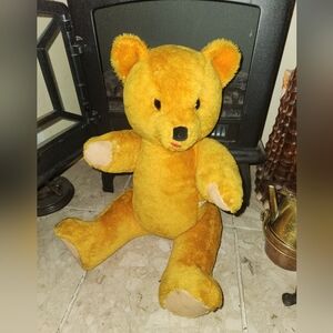 Classic Heavy OLD Articulating  Teddy Bear Glass Eyes Pure Wool 21"